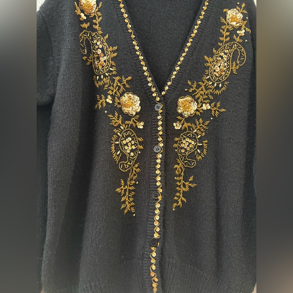 Alfred Dunner Black Cardigan with Gold Embroidery - Picture 6 of 8